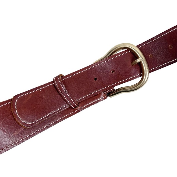 LIZ CLAIBORNE Brown Leather Belt With Brass/Gold tone hardware | - Picture 4 of 7